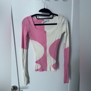 Ahiri Pink and White Geometric Women's Top